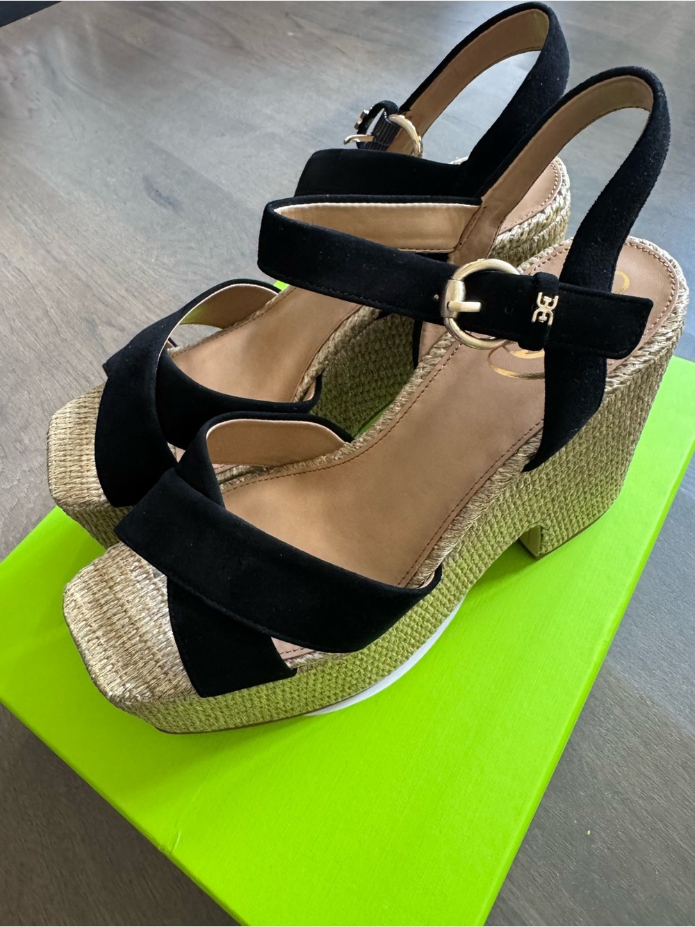 Sam Edelman Women's Trianna Platform Wedge Sandals Black Suede NIB
